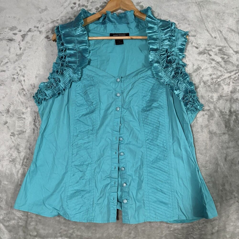 Vtg Ashley Stewart Turquoise Ruffle Halter Top 16 Mermaidcore Y2K Boho Pixie